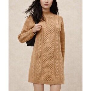 Banana Republic Women XS Sweater Dress Chunky Cable Knit Wool Mock Neck 2024
